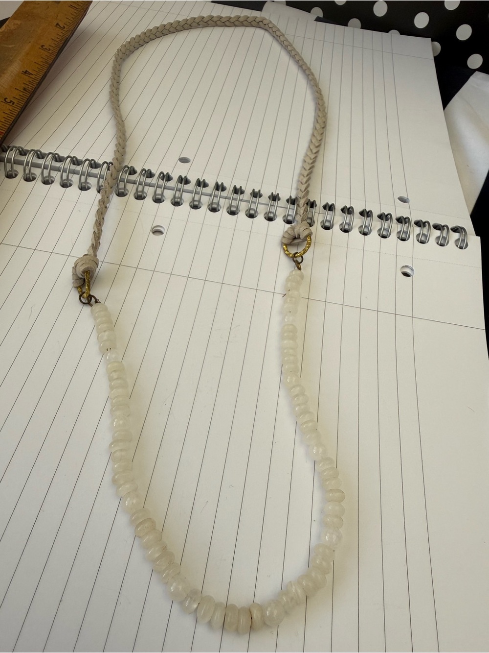 Beaded Cream Necklace with light grey Braided Cord
